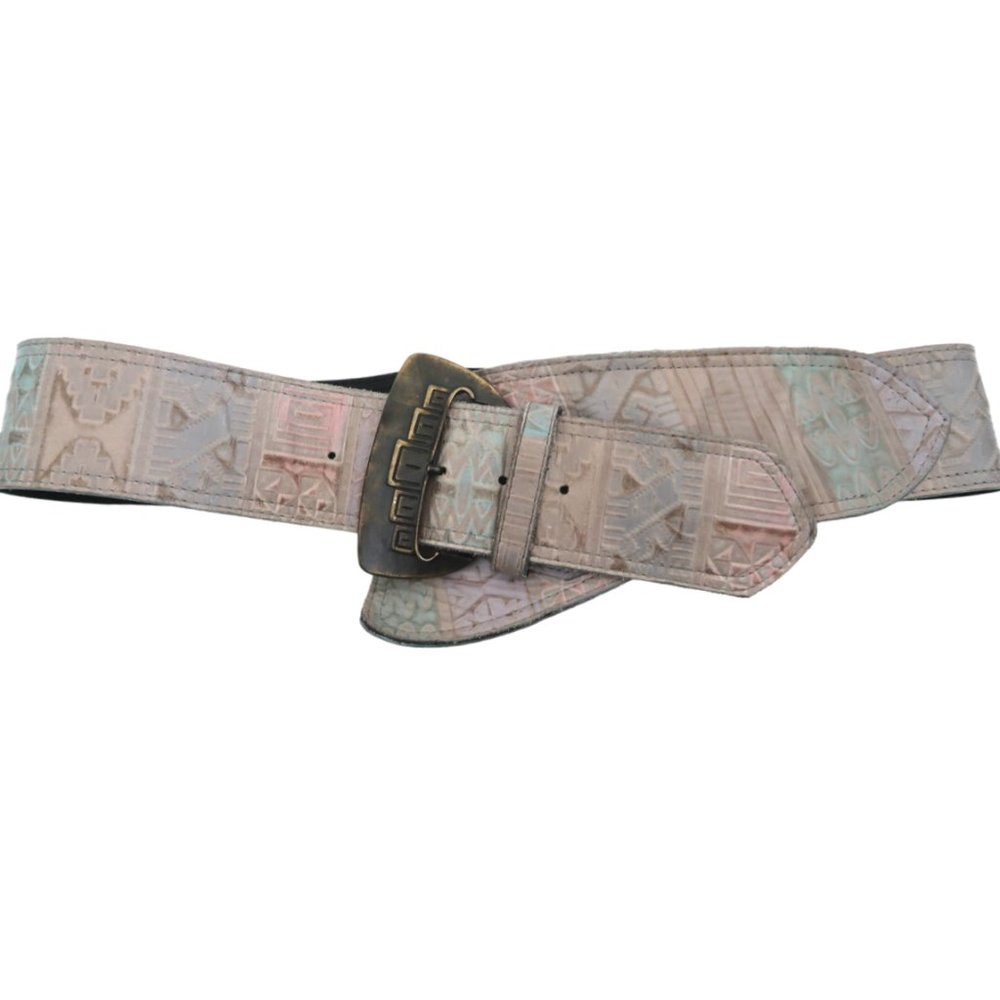 vtg 80s MZ ACCESSORIES Embossed leather wide belt sz L